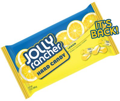 jelly puncher hard candy with lemon slices on the front and blue wrapper in the back