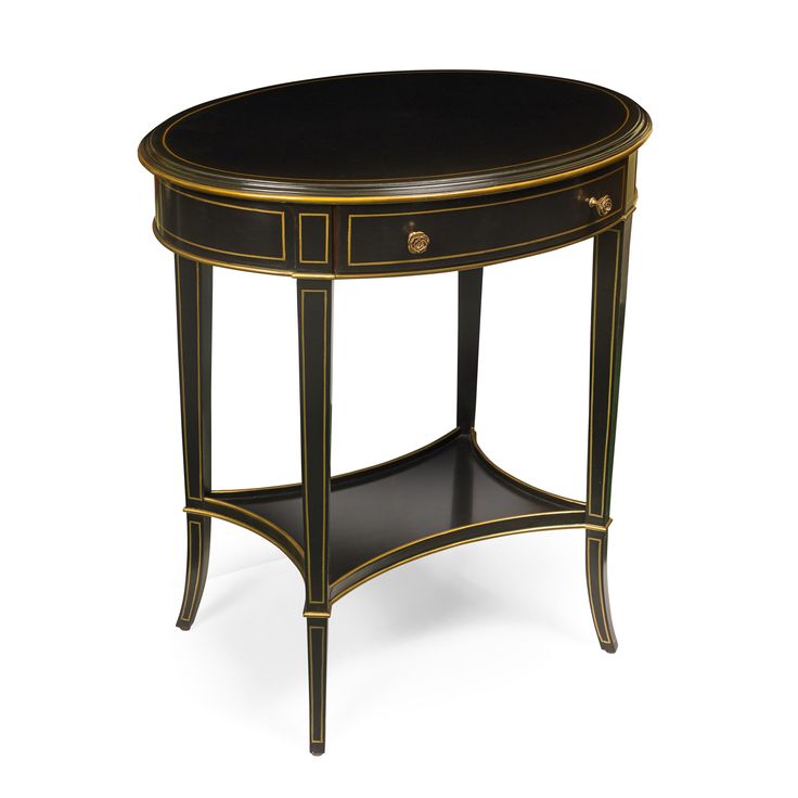 a black and gold table with two drawers