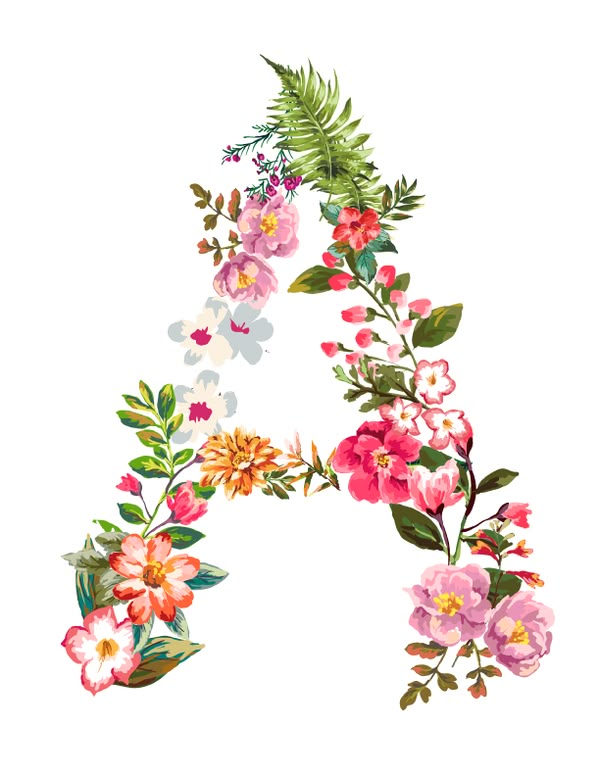 the letter made up of flowers and leaves