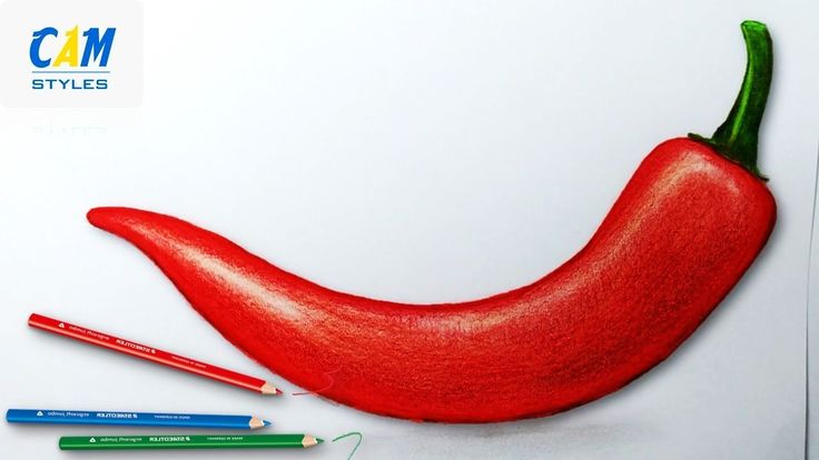 a drawing of a red pepper with two pencils next to it