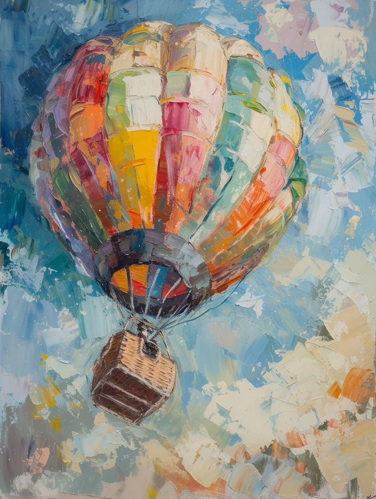 an oil painting of a hot air balloon