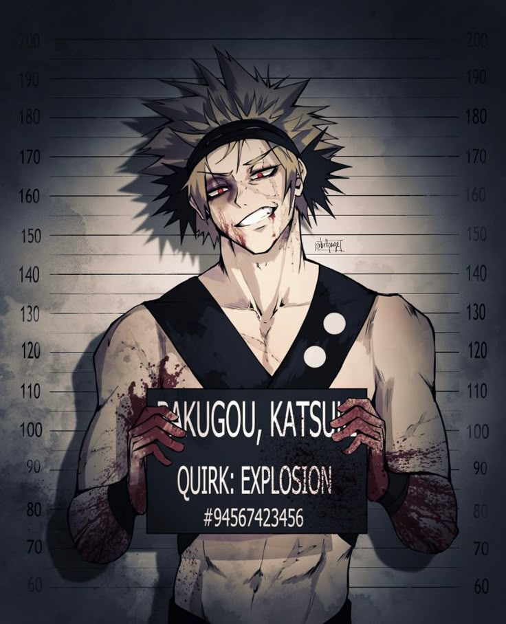 an anime character holding a sign that says kugou, katsuu quirk explosion