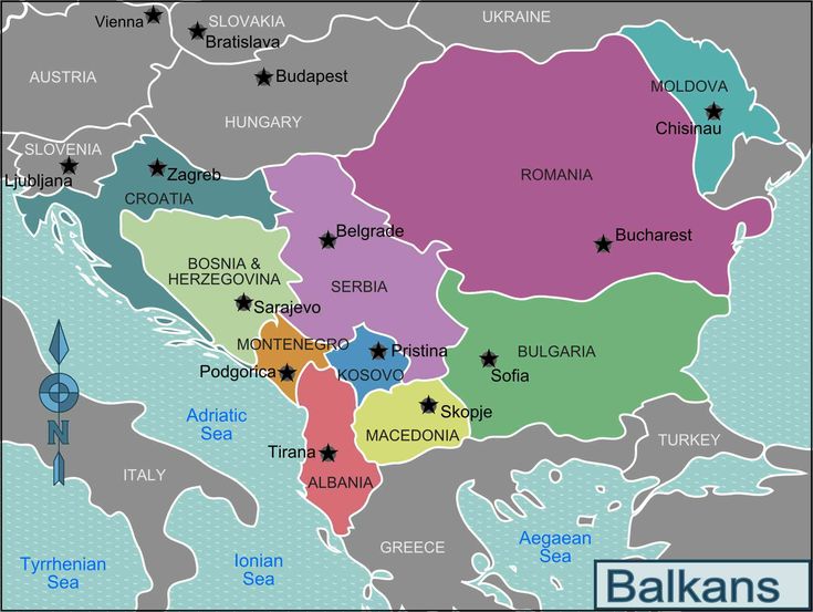 a map of the country of balkans with all its capital and major cities