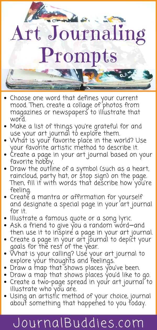 the art journal with text that says, art journaling prompts