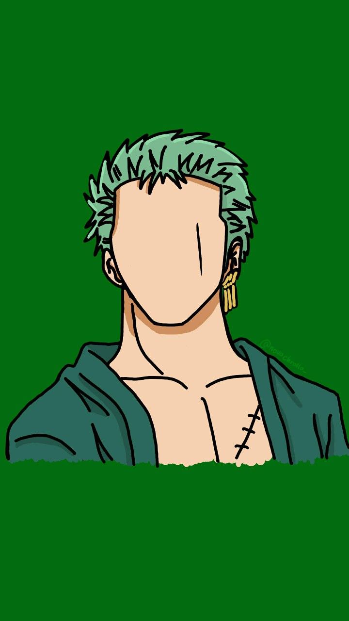 a drawing of a man with green hair and piercings on his ears, in front of a green background