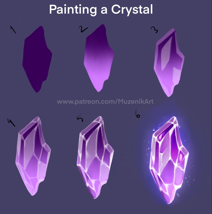 the steps to painting a crystal in adobe and photoshopped with text that reads, how