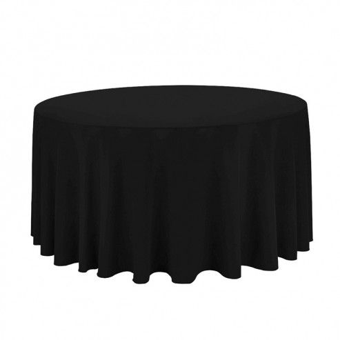 a black round tablecloth on a white background