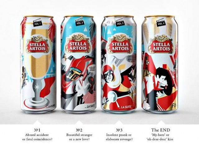 three cans of stella mario's beer on a white background