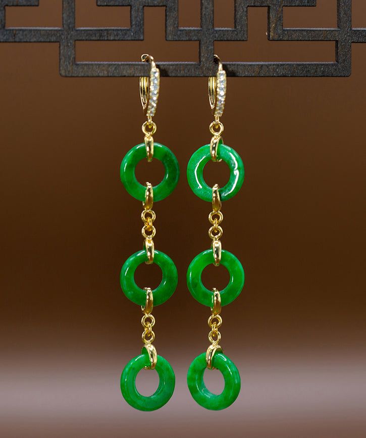 Indulge in timeless sophistication with our Vintage Green Jade Circle Drop Earrings. Crafted with sterling silver and overgilding, these earrings feature a beautiful jade circle design that exudes elegance and luxury. Elevate any outfit with these unique and exquisite earrings. Measurement: 7.5cm/2.925" * 1.5cm/0.585". Matches easily with daily hairstyle. dresses & Shirts Daily Hairstyles, Star Studs, Dress Jewelry, Green Jade, Circle Design, Earrings Vintage, Jade Green, Turquoise Earrings, Vintage Earrings