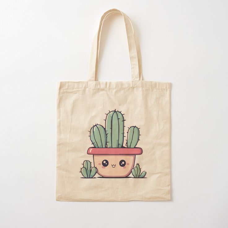 Get my art printed on awesome products. Support me at Redbubble #RBandME: https://www.redbubble.com/i/tote-bag/Adorable-Cactus-Kawaii-Illustration-by-CreativeSparksS/160496382.P1QBH?asc=u Cute Tote Bags Paint, Drawing On Bag, Jute Bag Painting Ideas, Creative Tote Bag Design Ideas, Drawing On Tote Bag, Painting On Tote Bags, Tote Bag Drawing Ideas, Painted Tote Bag Ideas, Totebag Painting Ideas