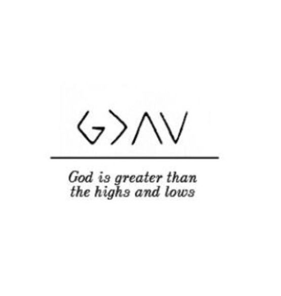 the word god is greater than the highs and lows in black ink on a white background