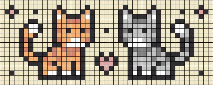 a cross stitch pattern with two cats on it's face and one cat in the middle