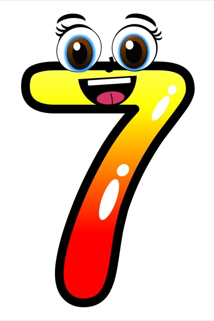 the number seven with eyes and tongue sticking out