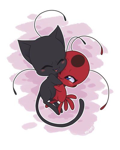 a black cat hugging a red ball with its head on it's back, in front of a pink background