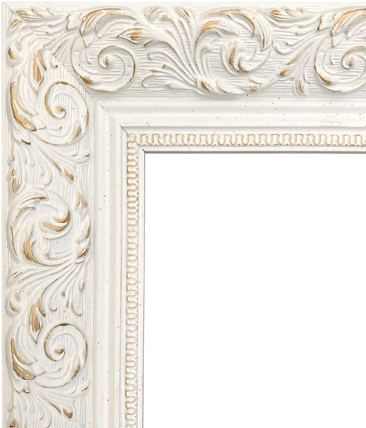 a white frame with a black silhouette of a mountain in the center and an ornate pattern on it