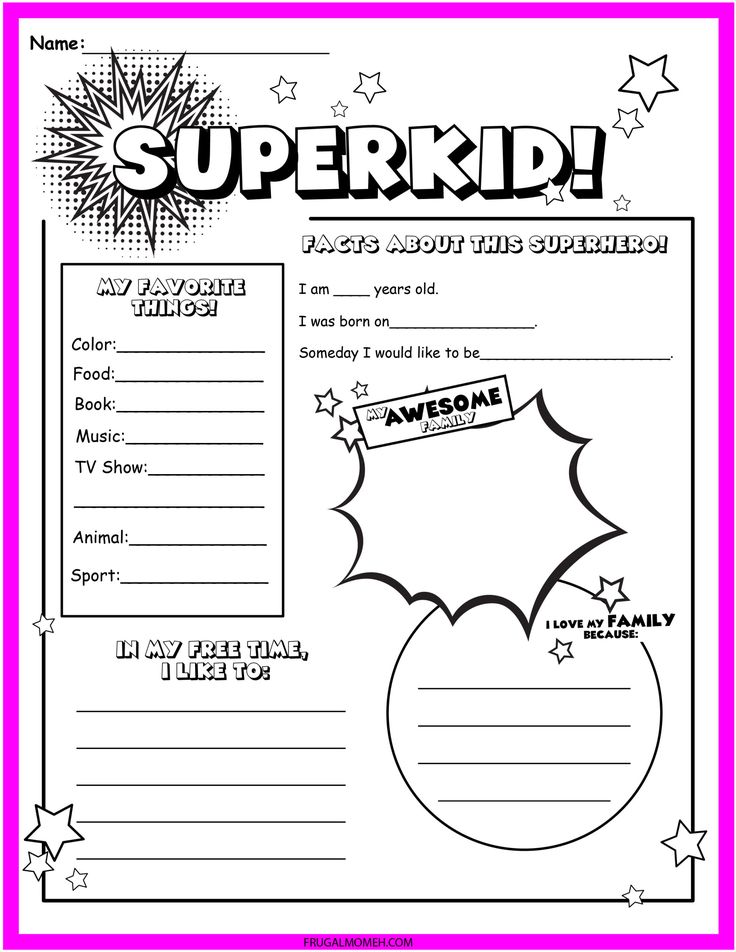 a printable superkid activity sheet for kids to practice their handwriting and writing skills