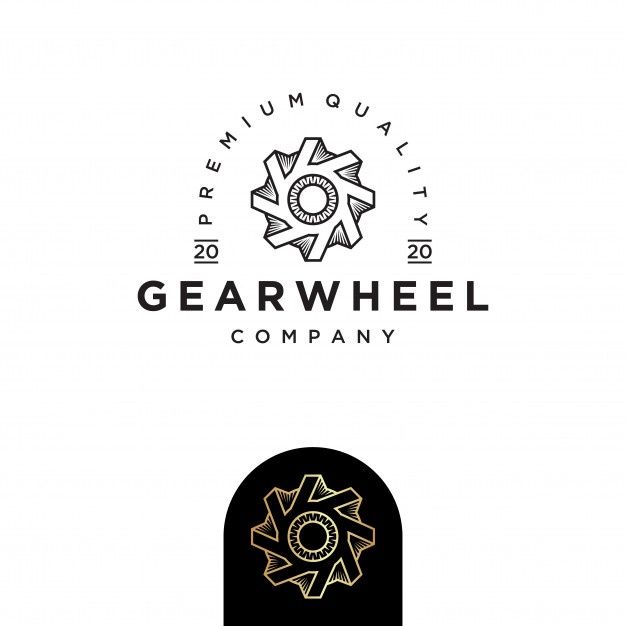 the logo for gearwheel company is shown in black and gold on a white background