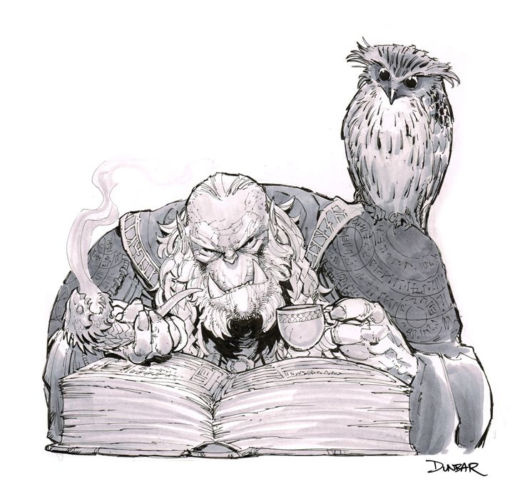 an owl is sitting on the arm of a man reading a book and drinking coffee