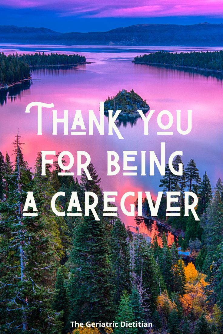 the words thank you for being a caregiver in front of a lake