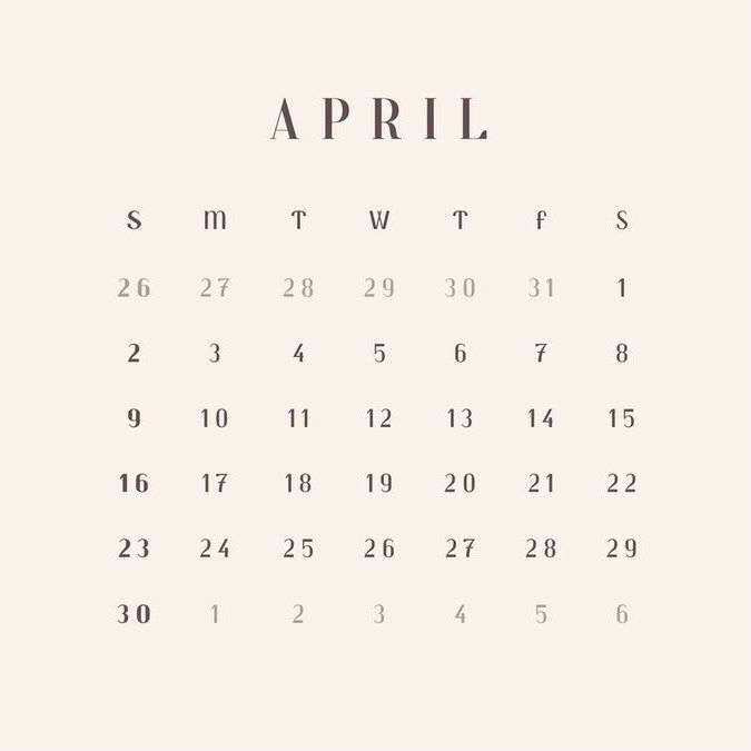 a calendar with the word april written in black and white on it, as well as numbers