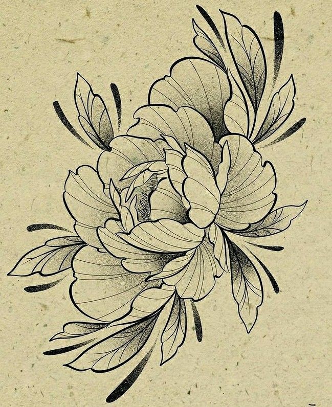 a black and white drawing of a flower