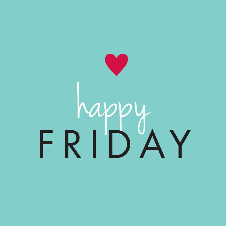 the words happy friday are written in black on a blue background with a red heart