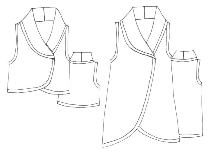 three different vests are shown in black and white