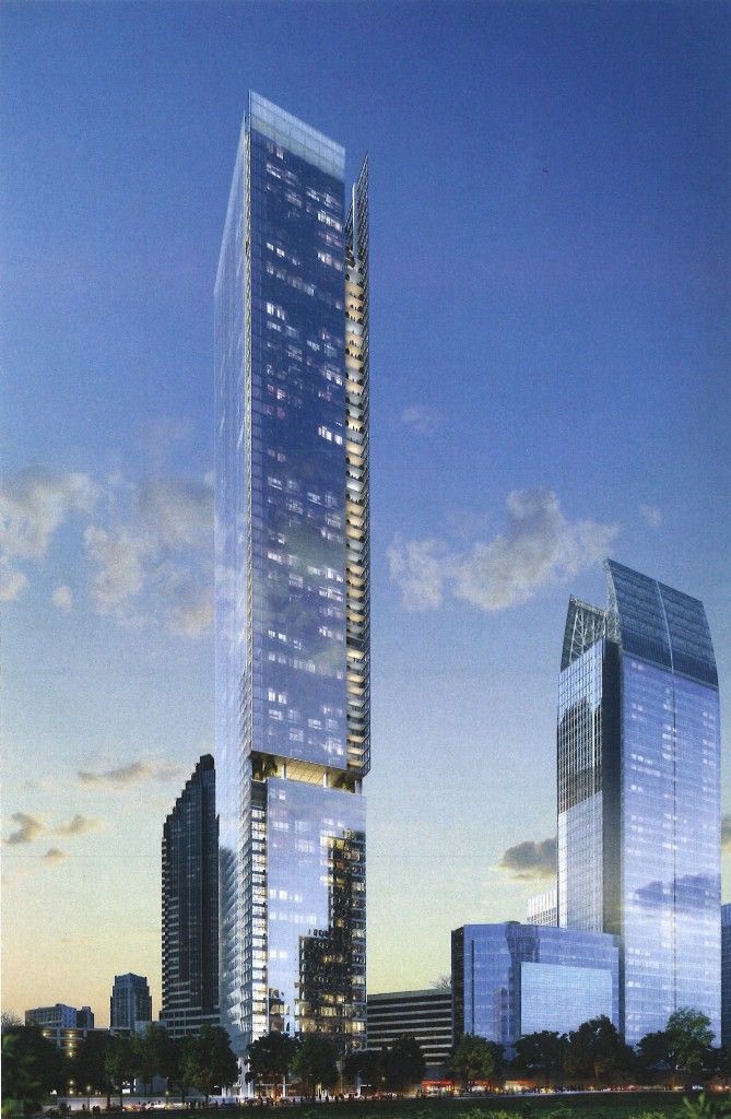 an artist's rendering of two skyscrapers in the city