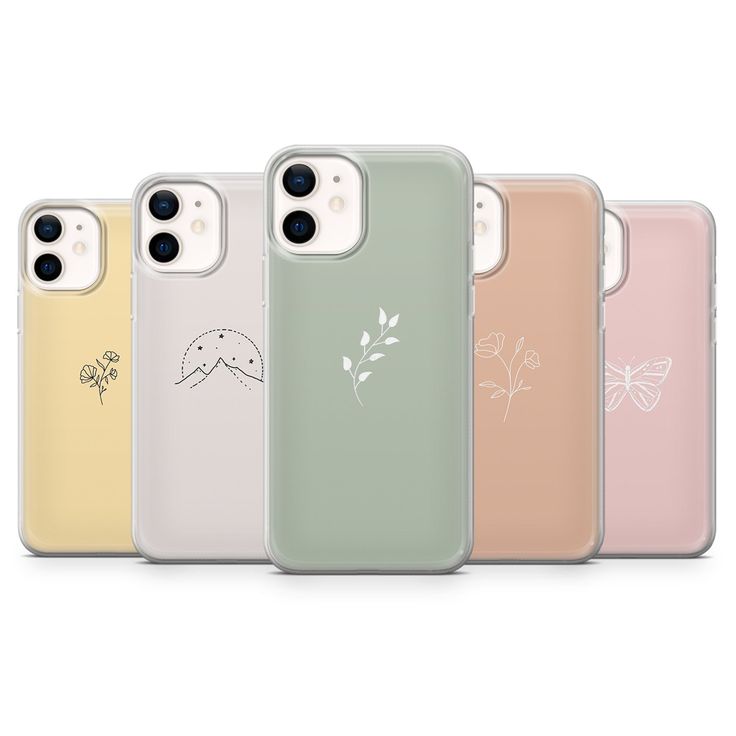 four iphone cases in different colors and designs, one with a flower on the back