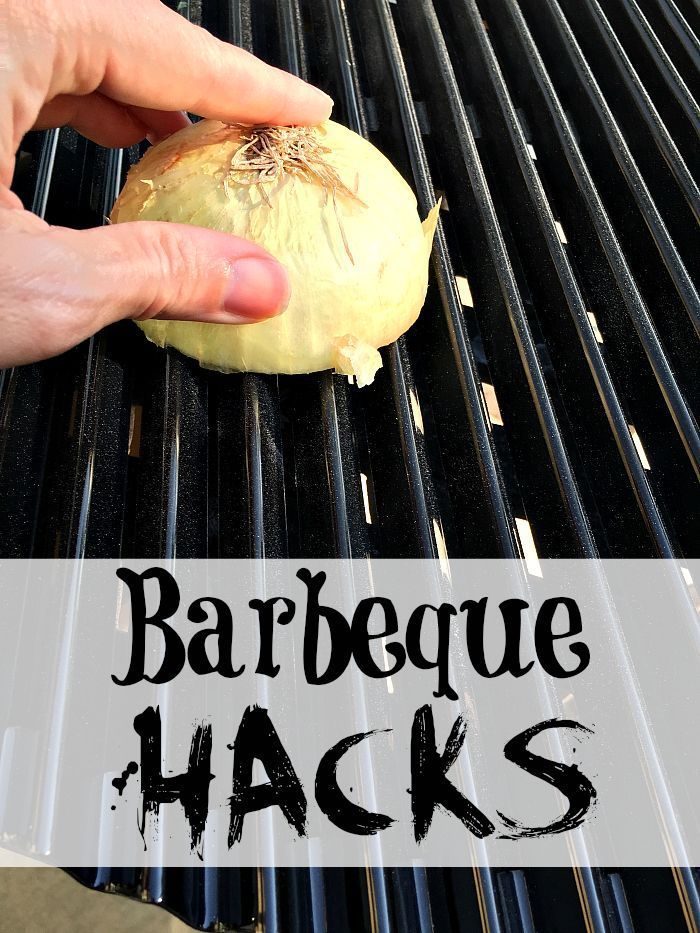 someone is holding an onion on top of a grill with the words barbecue hacks