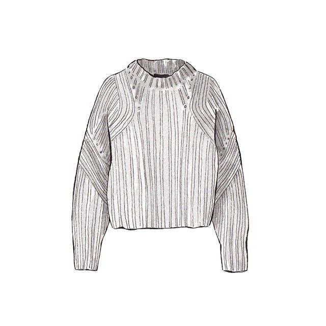 a drawing of a sweater that is drawn in black and white, on a white background