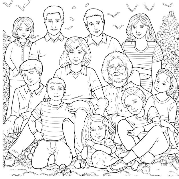 a family portrait is shown in this black and white coloring page for adults to color