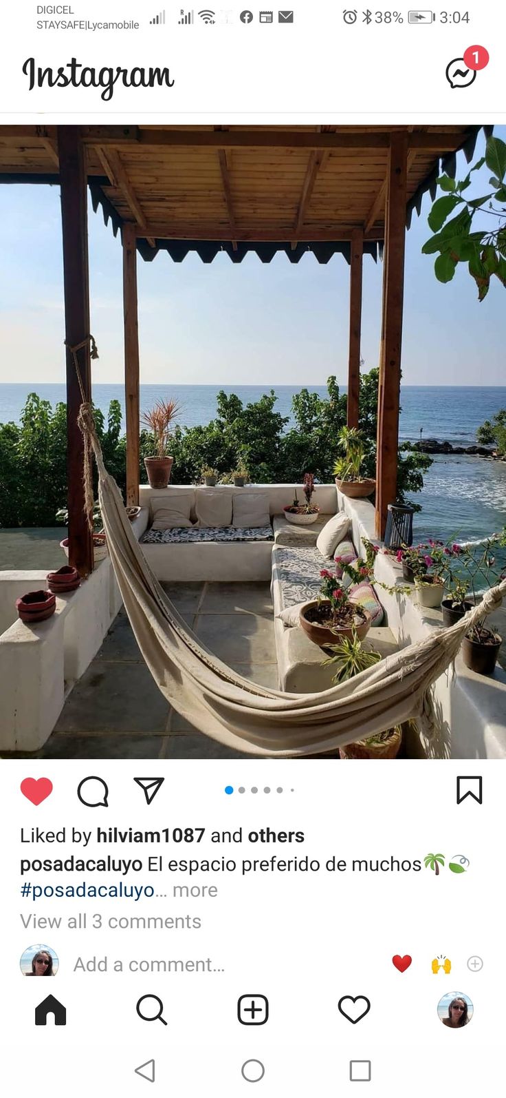 an instagram page with a hammock on it