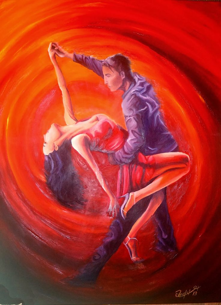 a painting of two people dancing together