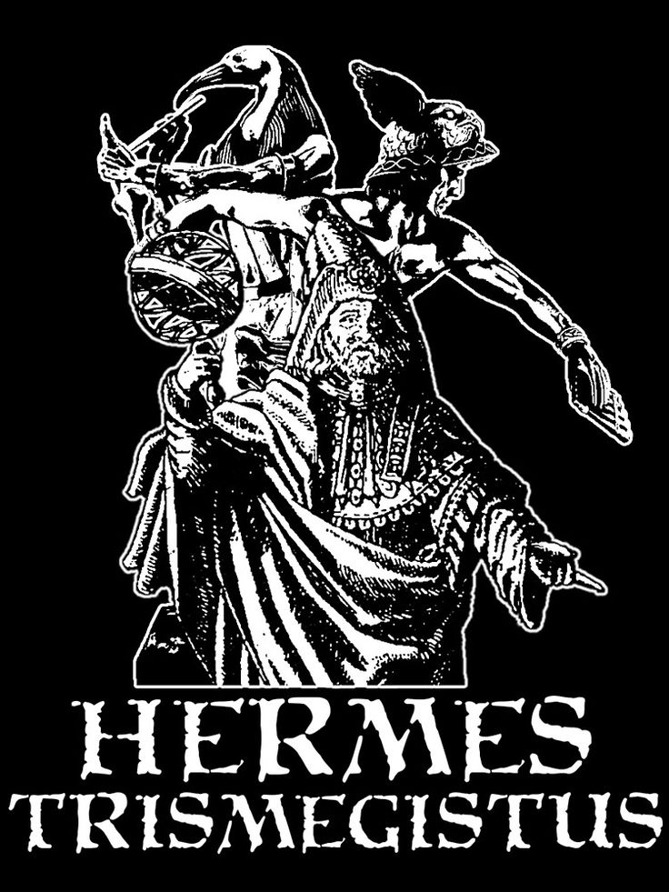 a black and white image of a statue with the words, hermes trismegistus