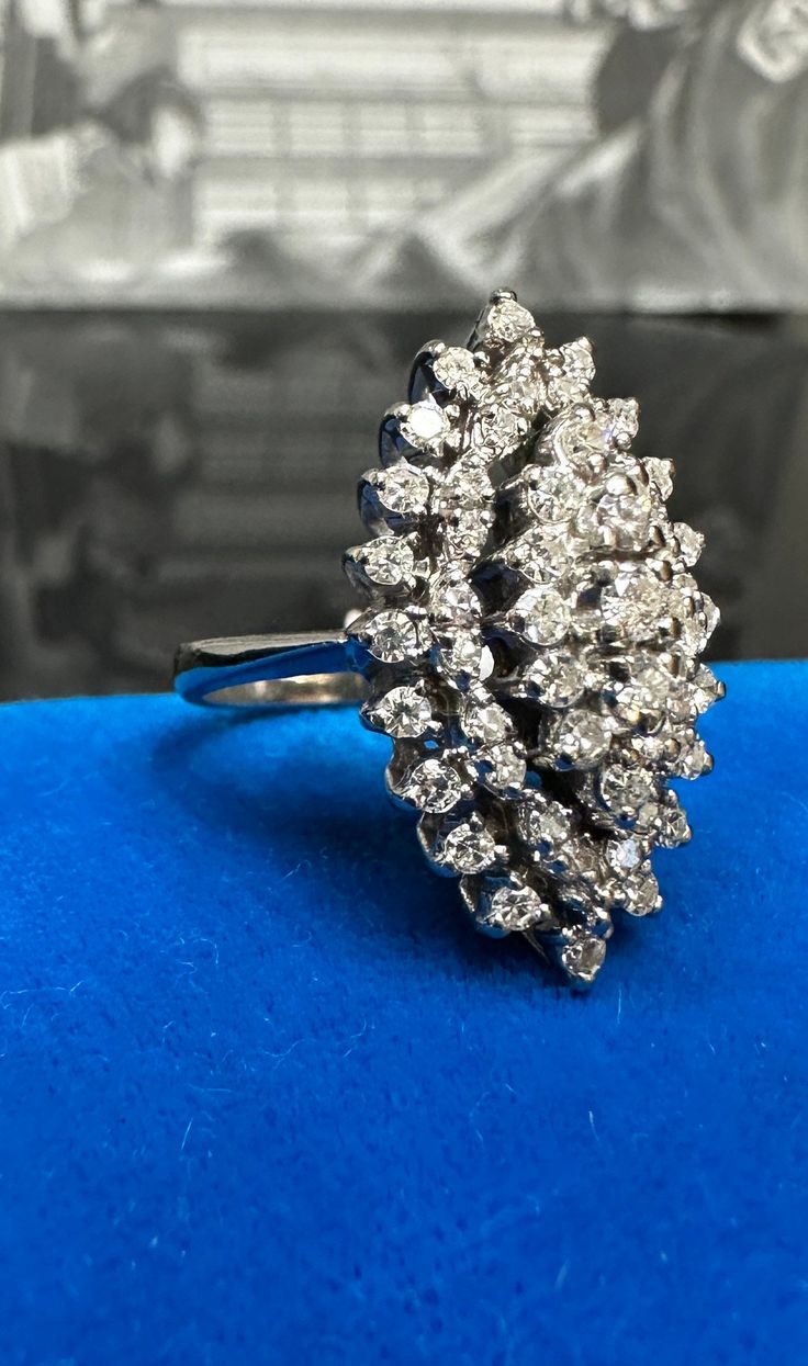 14k Gold Diamond Ring Material: 14k White Gold Gemstone: Diamond (1.6 carats total weight - approximately - stones in mounting) Ring size: 6.25 - 6.5 (US sizing) Total weight: 8.4 grams Time period of origin: 1990's We have a GIA gemologist on our team. All jewelry items are authenticated. Ornate Collectible Diamond Jewelry, Luxury Victorian Diamond Ring Collectible, Vintage Multi-stone Diamond Ring Collectible, Luxury Multi-stone Diamond Flower Ring, Antique Hallmarked Diamond Ring Collectible, High Jewelry Ring, Gold Diamond Ring, Etsy Gold Ring, Time Period