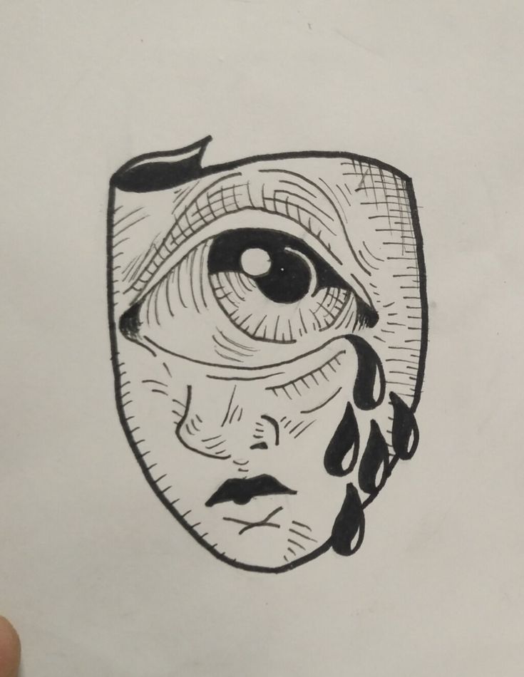 a drawing of an eye with tear coming out of it