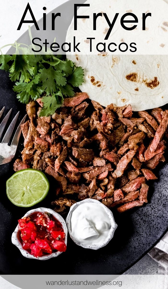 an air fryer steak tacos on a plate