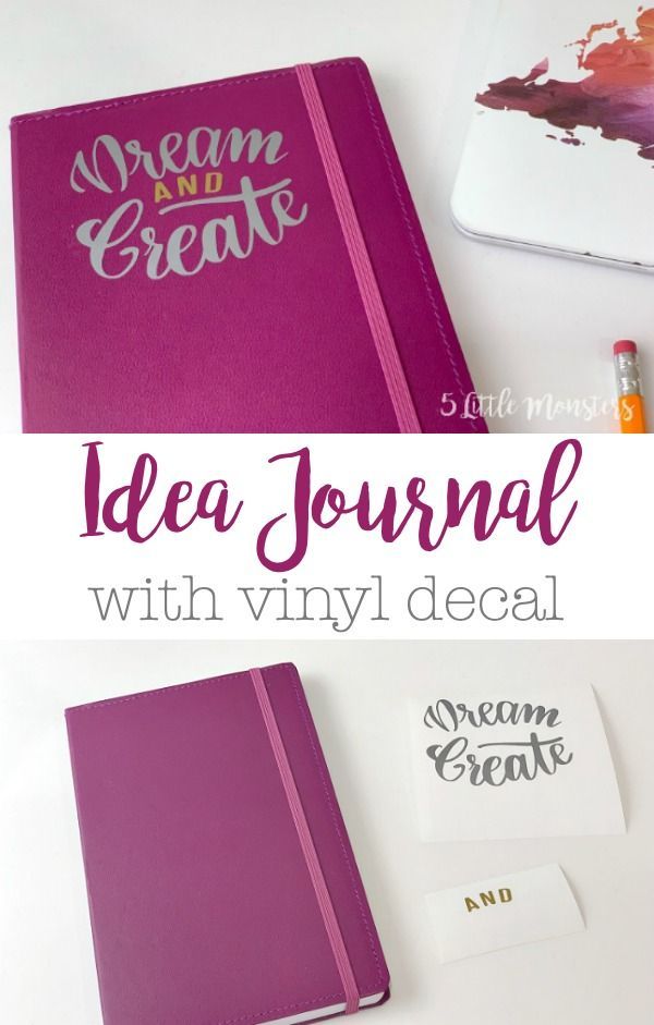 the idea journal with vinyl decal is shown next to some other crafting supplies