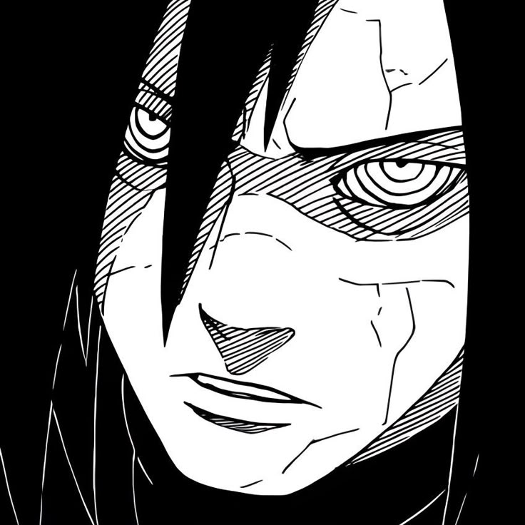 a black and white drawing of an anime character's face with eyes wide open