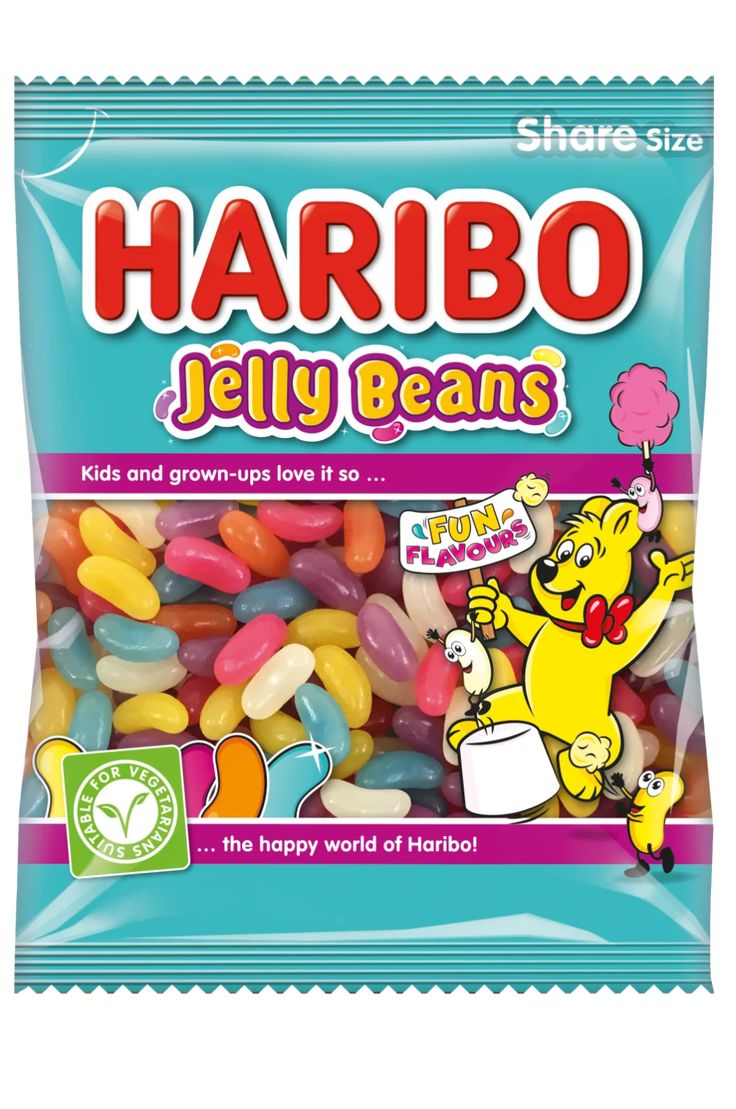 a bag of jelly beans with the word harbo on it's side