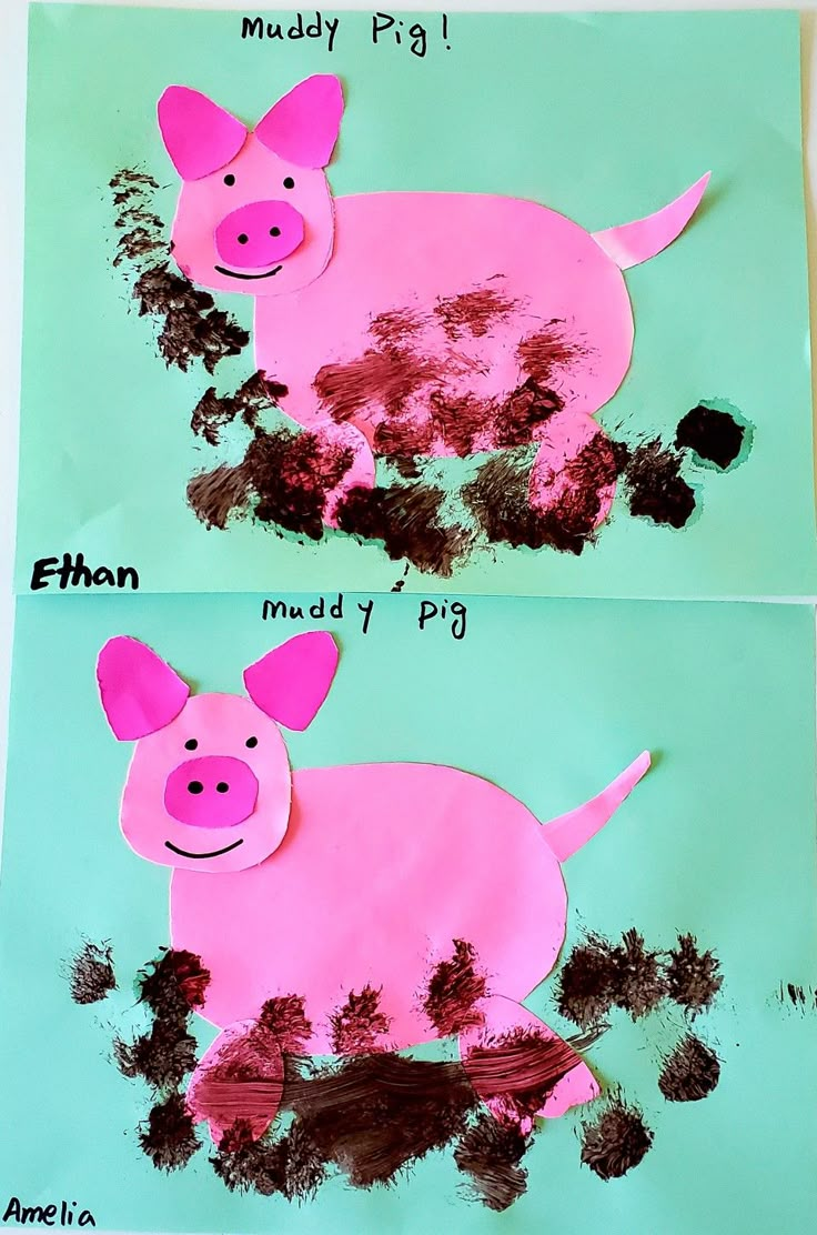 two pictures of pigs made out of paper