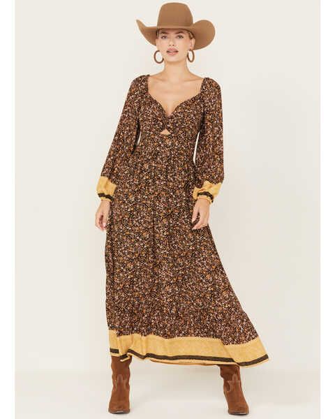 Wild Moss Women's Floral Border Print Long Sleeve Maxi Dress Dan Post Boots Woman, Western Aesthetics, Girl Cowboy Boots, Women's Circle, Boot Barn, Skirts With Boots, Sun Dresses, Ranch Life, Hiking Women