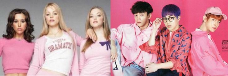 the four models are wearing pink outfits and posing for an advertiser's photo