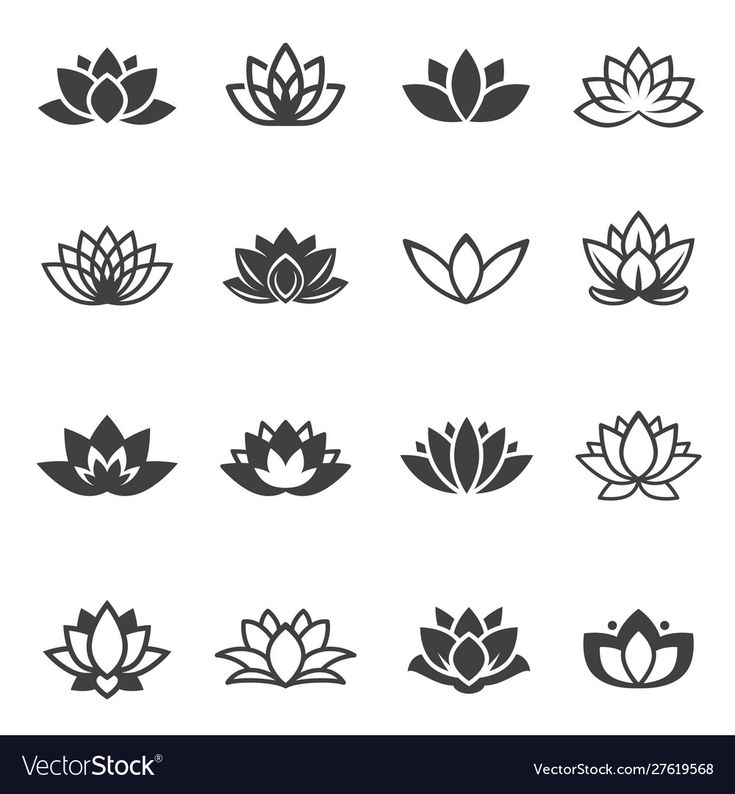 the lotus flower icon set is shown in black and white