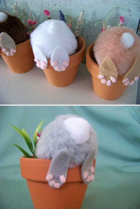 three different pictures of stuffed animals in flower pots