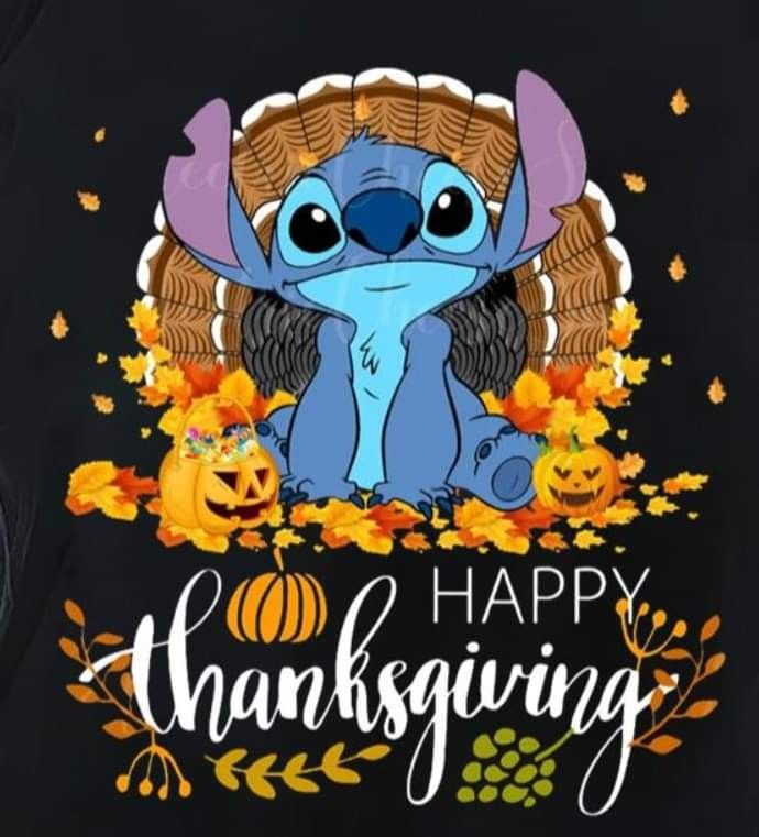 a black shirt with the words happy thanksgiving and an image of a cartoon character wearing a turkey