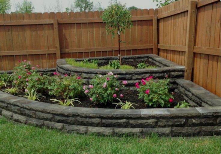 a garden in the middle of a fenced area