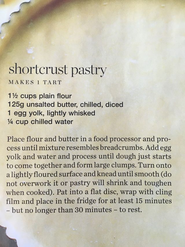 the recipe for shortcrust pastry is shown in an old style typewriter font