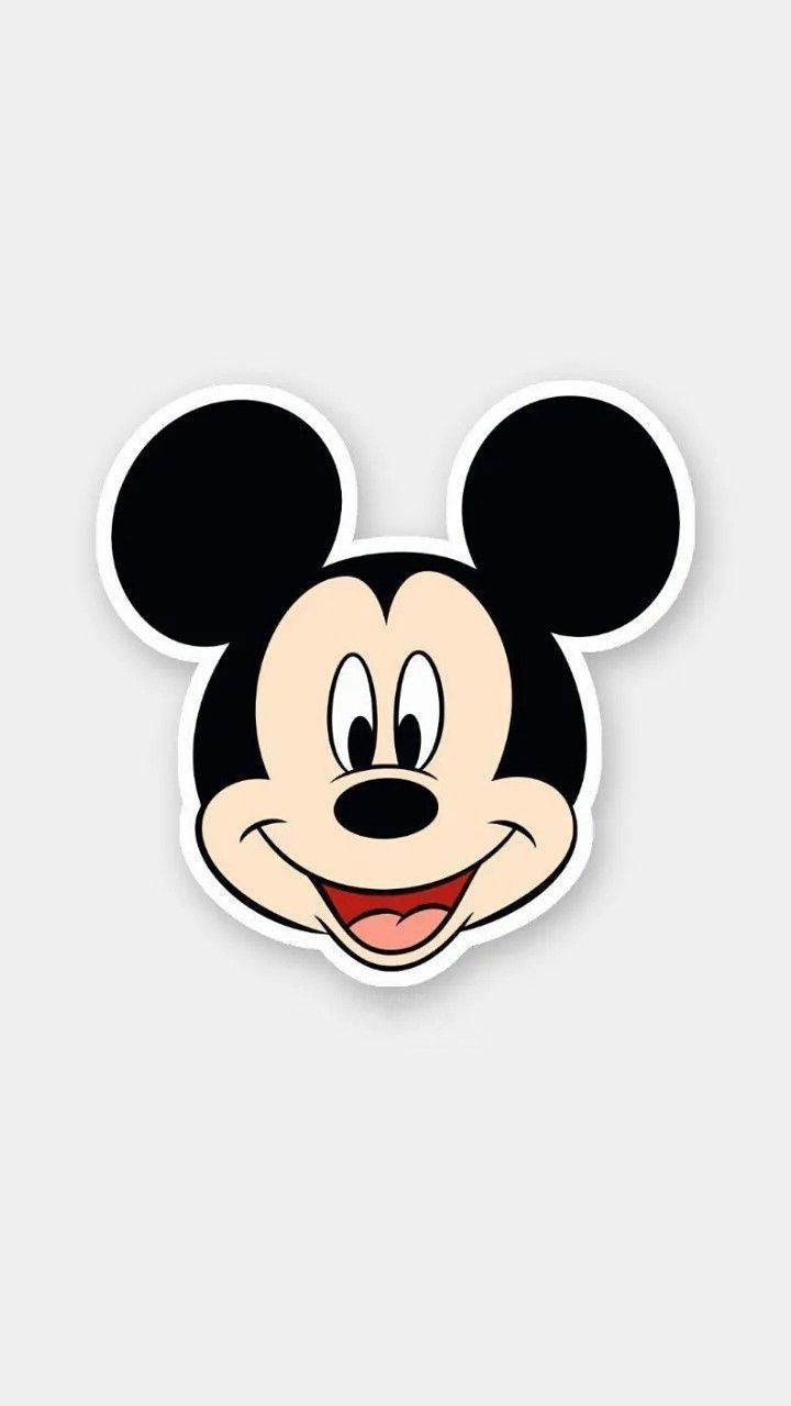 the face of mickey mouse sticker on a white background with black and white ears